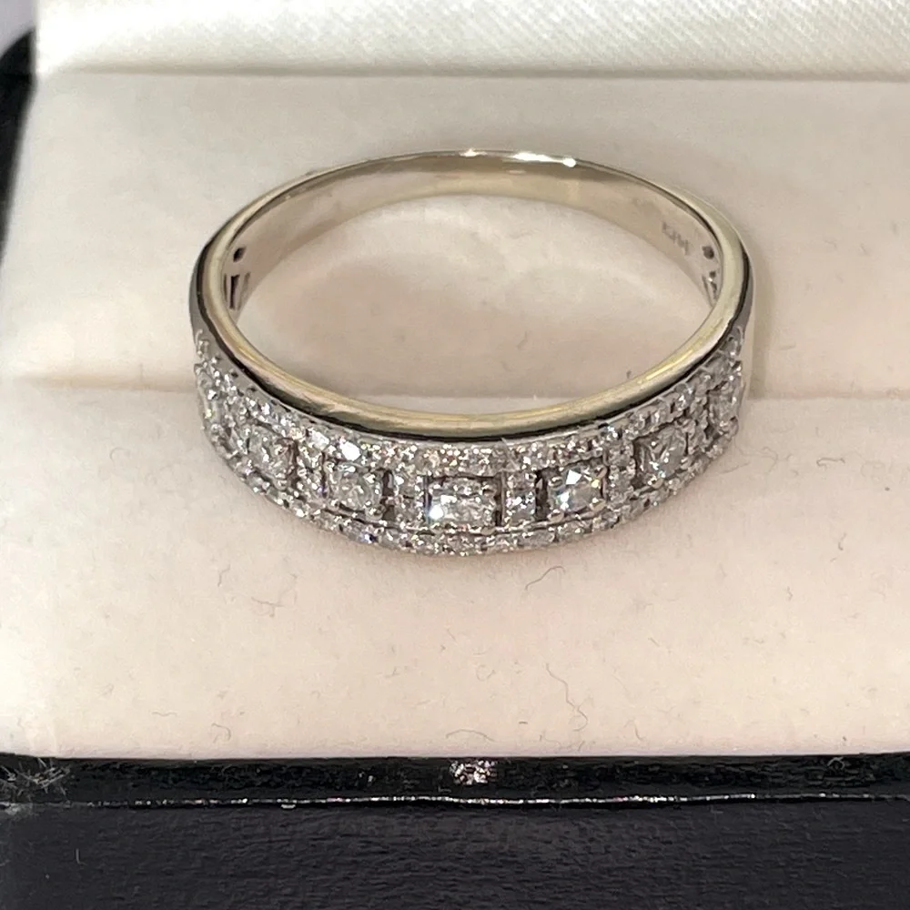 Solid Stamped 14K White Gold NATURAL Diamond Semi Eternity Band Ring Vintage